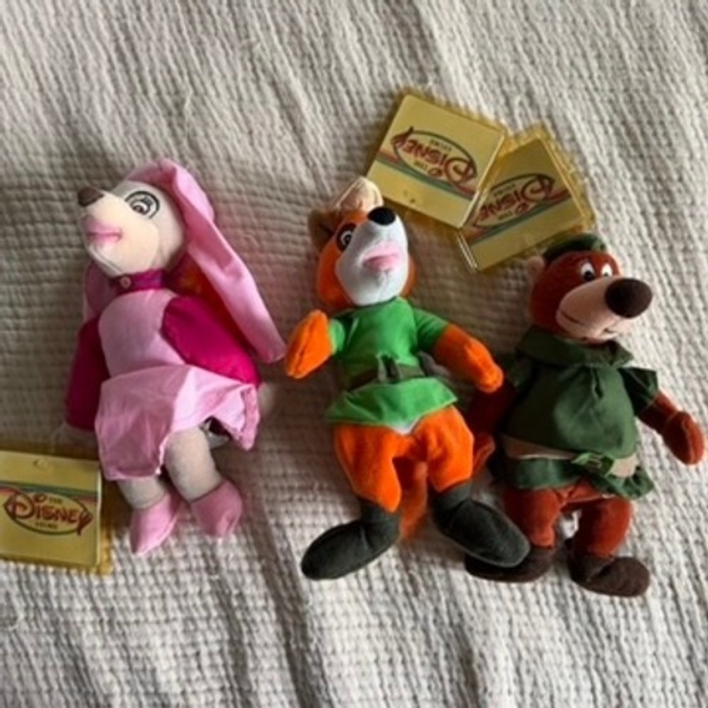 Disney Store Robin Hood 8in Bean Bag Plush Set 3 Robin Marian John New Tags